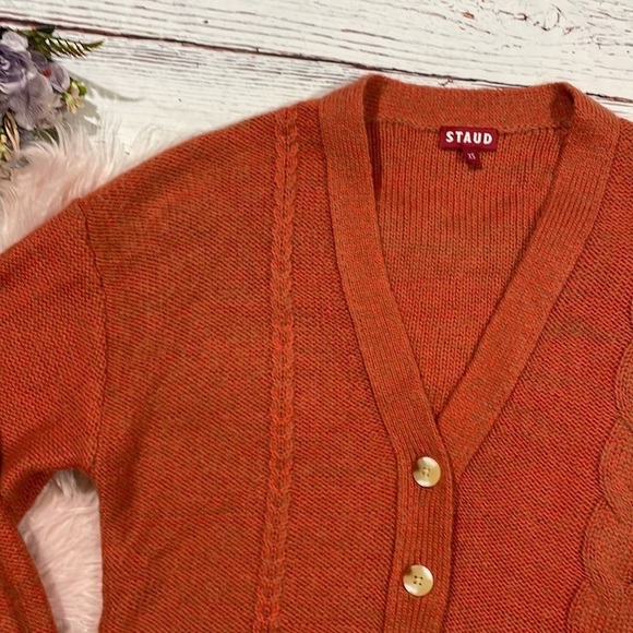 Staud Blake Oversized Cable Knit Cardigan in Orange - Picture 5 of 11